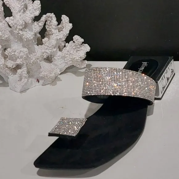 💥 ABSOLUTELY STUNNING💥JEFFREY CAMPBELL Black Suede &amp; Diamond Sparkle Low-Heels