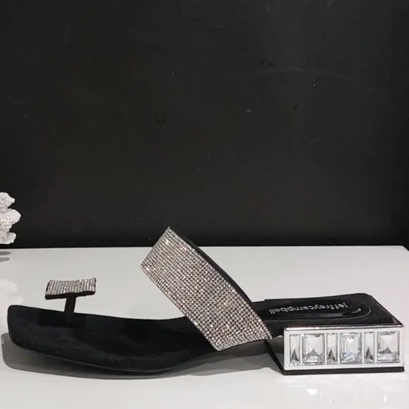 💥 ABSOLUTELY STUNNING💥JEFFREY CAMPBELL Black Suede &amp; Diamond Sparkle Low-Heels
