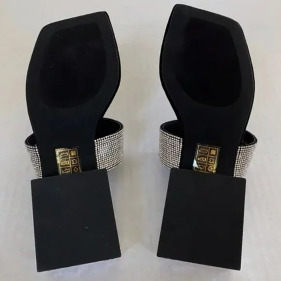💥 ABSOLUTELY STUNNING💥JEFFREY CAMPBELL Black Suede &amp; Diamond Sparkle Low-Heels
