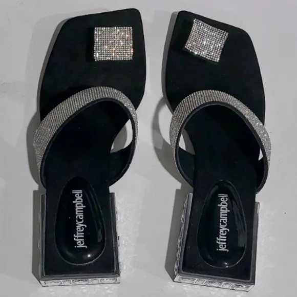 💥 ABSOLUTELY STUNNING💥JEFFREY CAMPBELL Black Suede &amp; Diamond Sparkle Low-Heels