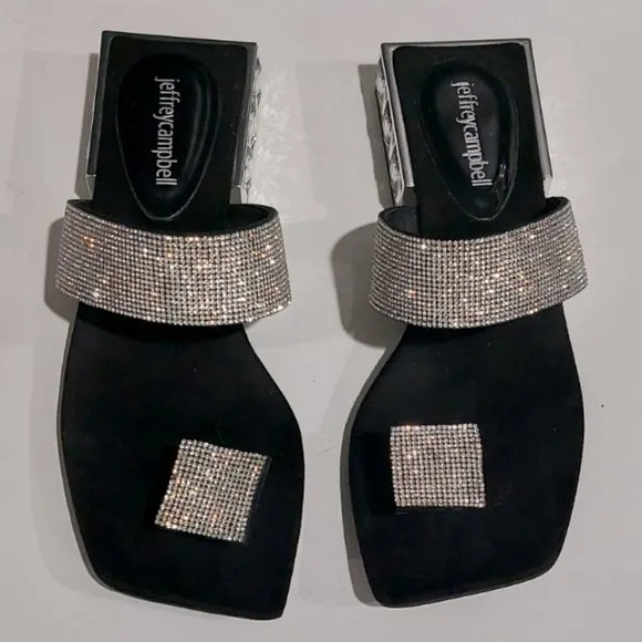 💥 ABSOLUTELY STUNNING💥JEFFREY CAMPBELL Black Suede &amp; Diamond Sparkle Low-Heels