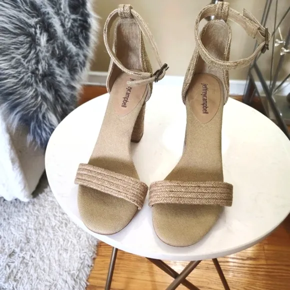 🆕⭐ Jeffery Campbell Jute Tan Heel Sandals