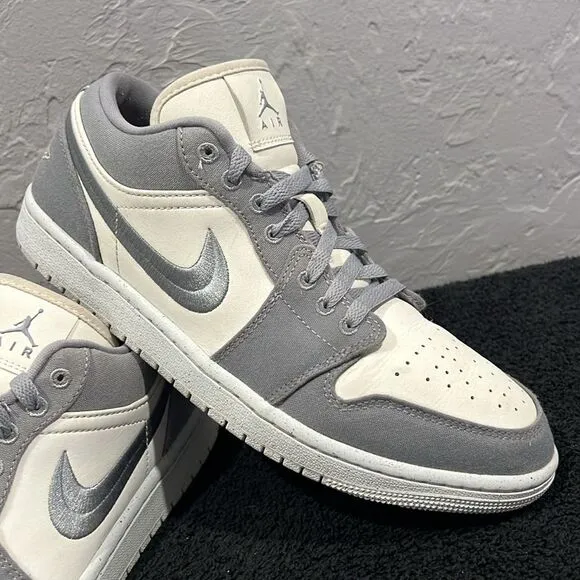 🔥🔥 NIKE AIR JORDAN 1 Retro Low &quot;Lt Steel Grey/Sail/White&quot; Women Sz 10 - EUC