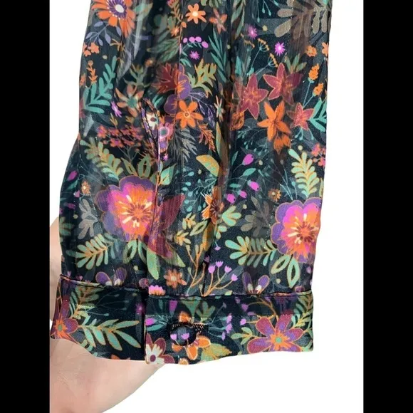 - NWOT Soft Surroundings Black Floral Castile Tunic Top Metallic Threads