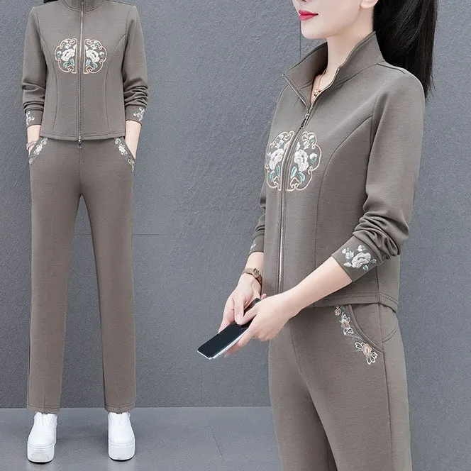 2024 New Spring/Autumn Chinese Style National Wind Casual Sportswear Set for Women – Fashionable and Youthful Two-Piece Set