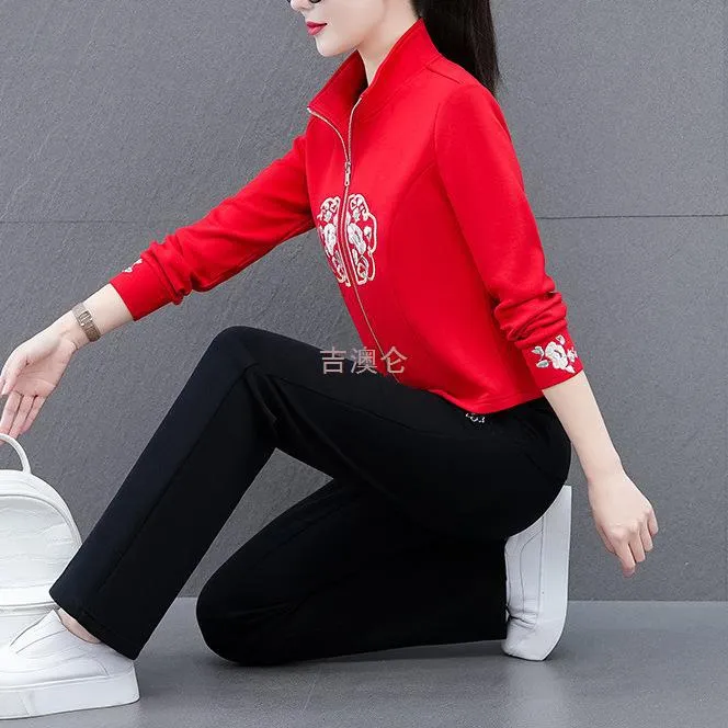 2024 New Spring/Autumn Chinese Style National Wind Casual Sportswear Set for Women – Fashionable and Youthful Two-Piece Set