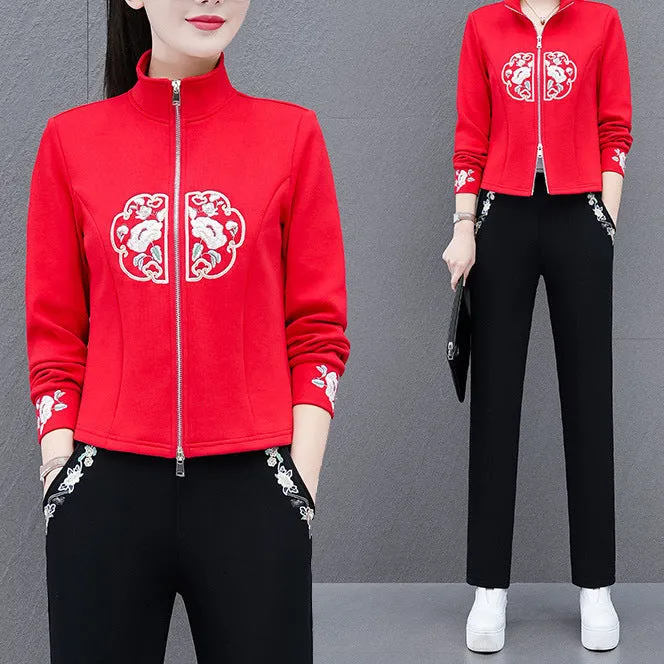 2024 New Spring/Autumn Chinese Style National Wind Casual Sportswear Set for Women – Fashionable and Youthful Two-Piece Set