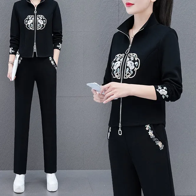 2024 New Spring/Autumn Chinese Style National Wind Casual Sportswear Set for Women – Fashionable and Youthful Two-Piece Set