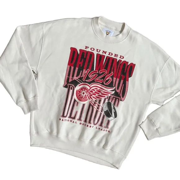 ABERCROMBIE &amp; FITCH / DETROIT RED WINGS / NHL WHITE GRAPHIC CREWNECK SWEATSHIRT