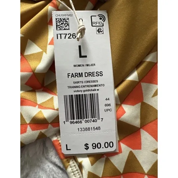 Adidas Farm Rio Women's Dress  Psychedelic Wave Maxi Farm Victory Gold Large New