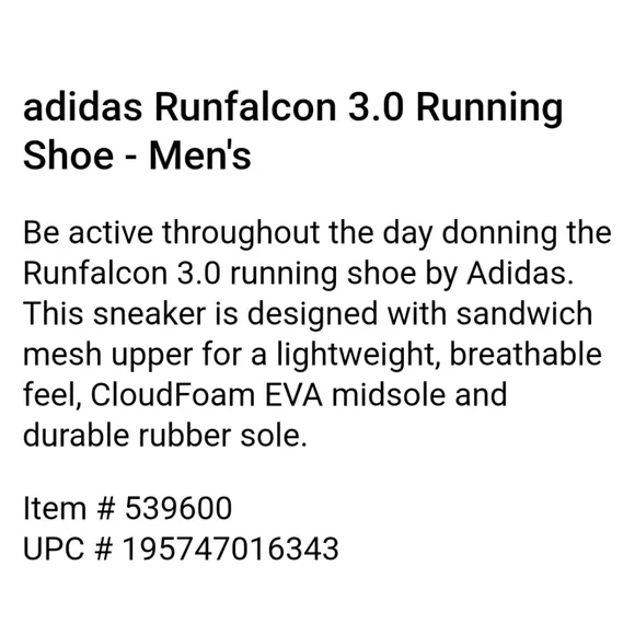 ADIDAS MEN'S RUNFALCON 3.0 BLACK WHITE