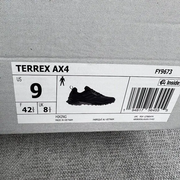 Adidas Terrex AX4 Hiking Shoes Triple Black Sneakers FY9673 Men's Sz 9