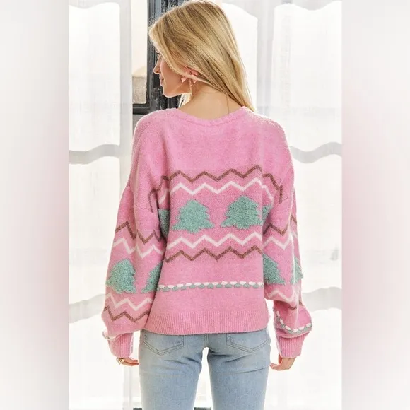 ADORA Full Size Fluffy Tree Sweater Top Plus Size