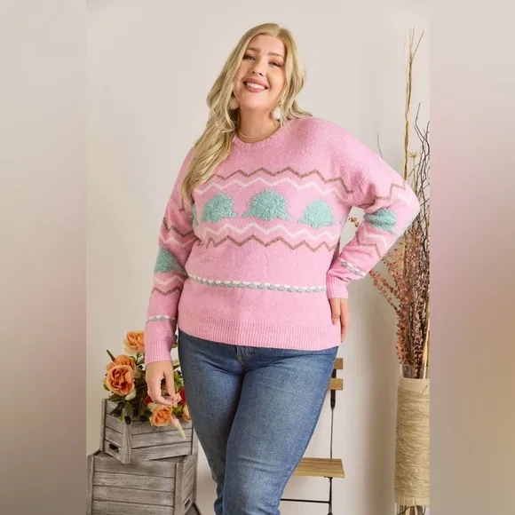 ADORA Full Size Fluffy Tree Sweater Top Plus Size