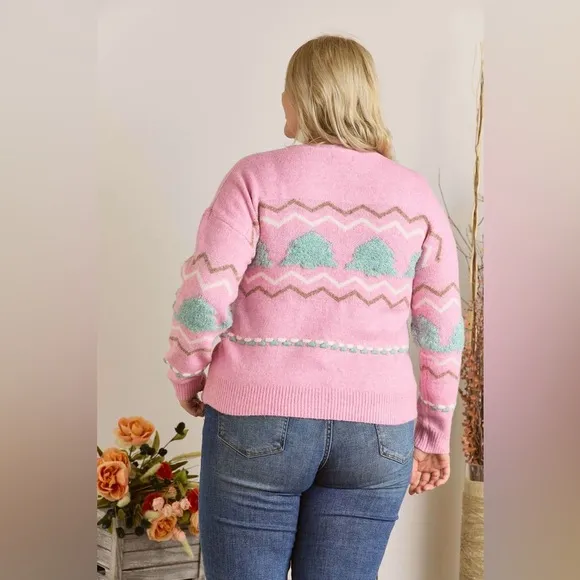 ADORA Full Size Fluffy Tree Sweater Top Plus Size