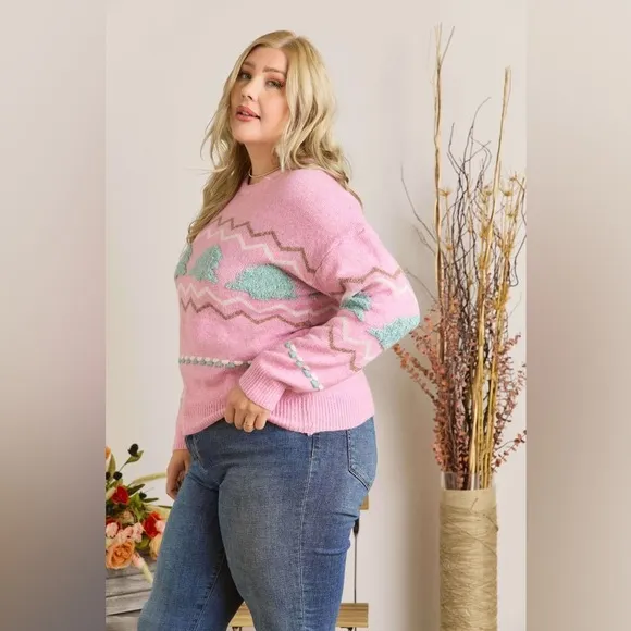 ADORA Full Size Fluffy Tree Sweater Top Plus Size