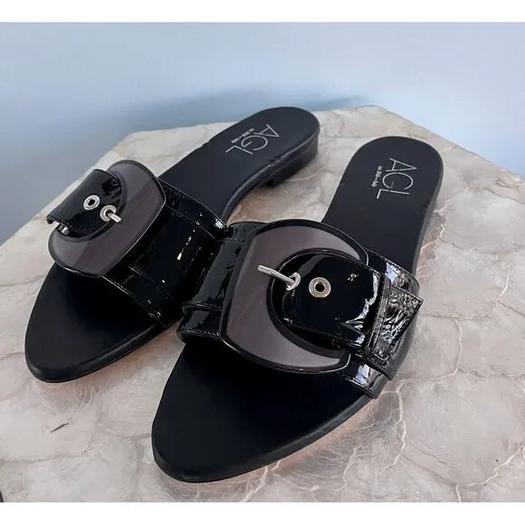 AGL Black Patent Leather Alice Sandalettes Size 38/ 7.5 Italy