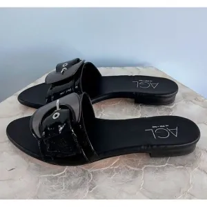 AGL Black Patent Leather Alice Sandalettes Size 38/ 7.5 Italy
