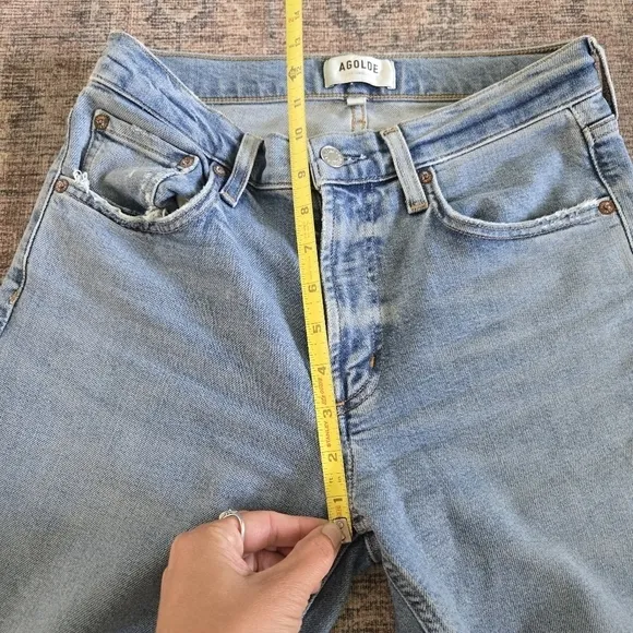 Agolde Kye Straight Leg Cropped Ankle Mid-Rise Distressed Denim Blue Jean Sz 25