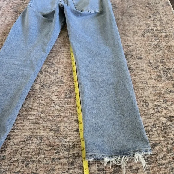 Agolde Kye Straight Leg Cropped Ankle Mid-Rise Distressed Denim Blue Jean Sz 25