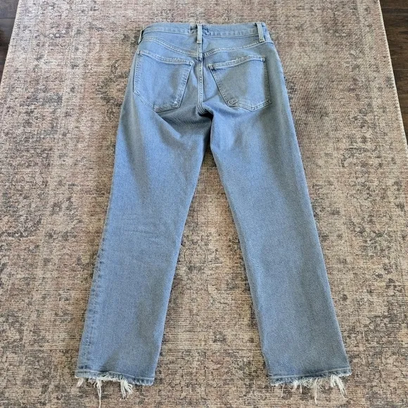 Agolde Kye Straight Leg Cropped Ankle Mid-Rise Distressed Denim Blue Jean Sz 25