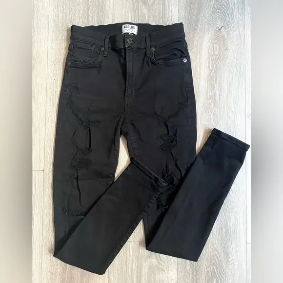 🍁AGOLDE SOPHIE SKINNY JEANS IN BLACK/MOONSTRUCK DISTRESSED SIZE 27 or 4!🍁