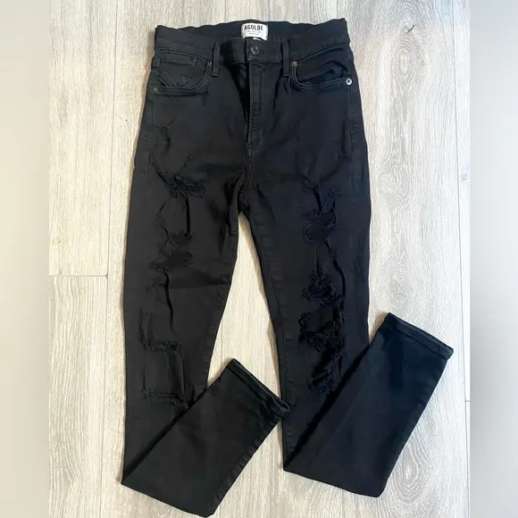 🍁AGOLDE SOPHIE SKINNY JEANS IN BLACK/MOONSTRUCK DISTRESSED SIZE 27 or 4!🍁