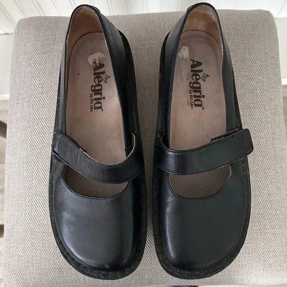 Alegria Feliz Black Leather Mary Janes Size EU 37, US 7/7.5