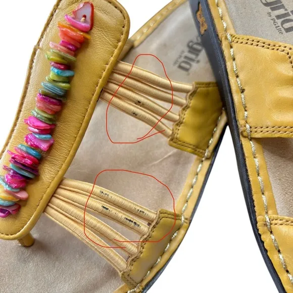 ALEGRIA PISA Sandals Leather Wedge Shoes Size 39 US 8.5 / 9 Yellow Beaded Thongs