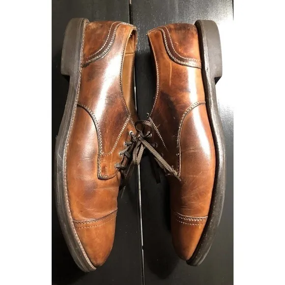ALLEN Edmonds Mens Shoes Oxford Cap Toe Rubber Sole Brown Leather Uppers 9.5 A