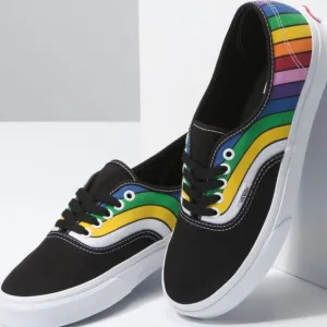 &gt;Ⓜ️REFRACT AUTHENTIC BLACK WHITE MULTI 🌈  RAINBOW SHOW YOU PRIDE BRAND NEW VANS