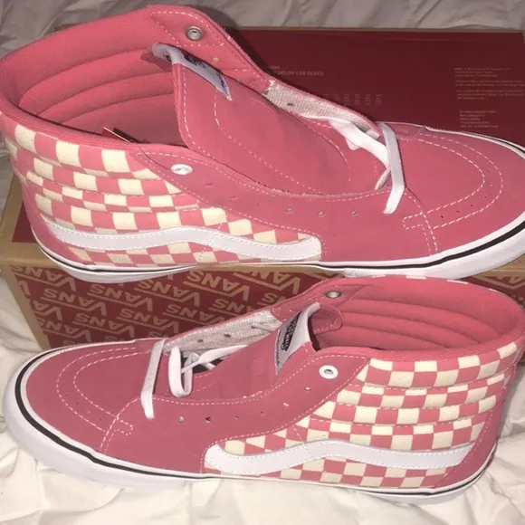 &gt;Ⓜ️SH8-Hi PRO CHECKERBOARD DESERT ROSE WHITE ULTRA CUSH UNISEX BRAND NEW VANS😍
