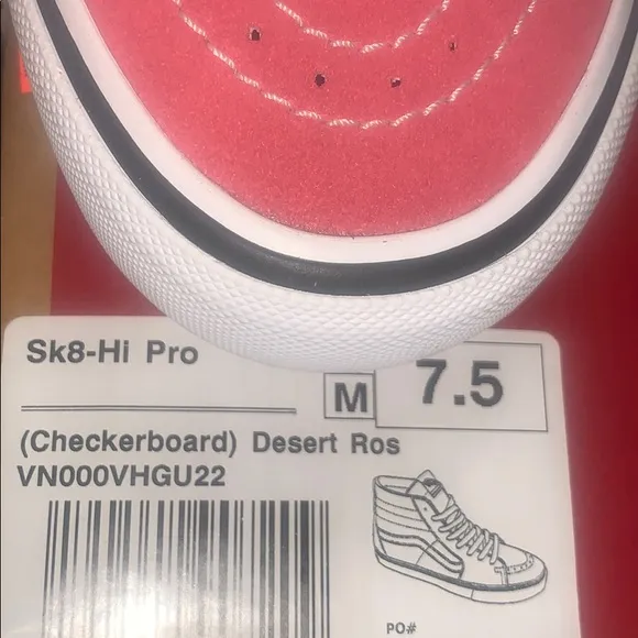 &gt;Ⓜ️SH8-Hi PRO CHECKERBOARD DESERT ROSE WHITE ULTRA CUSH UNISEX BRAND NEW VANS😍