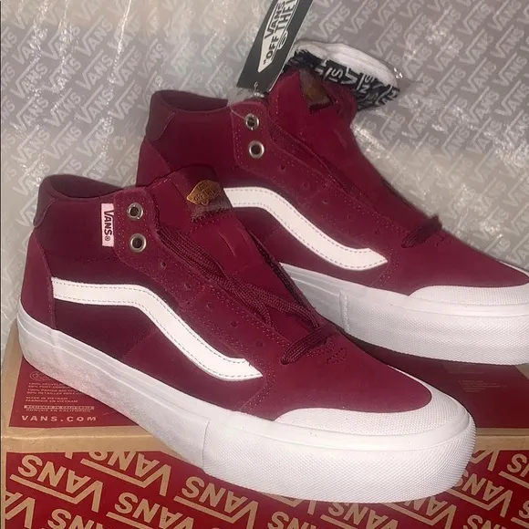 &gt;Ⓜ️VANS STYLE 112 MID PRO CLASSIC SUEDE/CANVAS BURGUNDY/WHITE #1 SKATE BRAND NEW