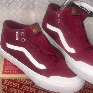 &gt;Ⓜ️VANS STYLE 112 MID PRO CLASSIC SUEDE/CANVAS BURGUNDY/WHITE #1 SKATE BRAND NEW