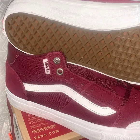 &gt;Ⓜ️VANS STYLE 112 MID PRO CLASSIC SUEDE/CANVAS BURGUNDY/WHITE #1 SKATE BRAND NEW
