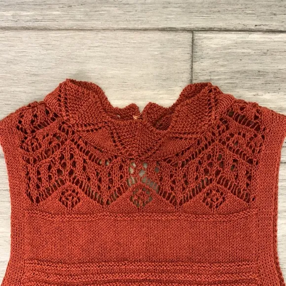Anthropologie Burnt Orange Crochet Midi Dress Sz XS