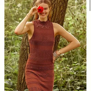 Anthropologie Burnt Orange Crochet Midi Dress Sz XS