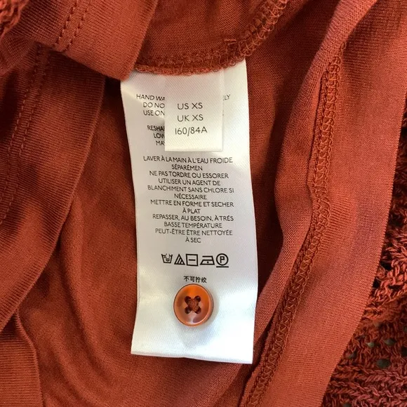 Anthropologie Burnt Orange Crochet Midi Dress Sz XS