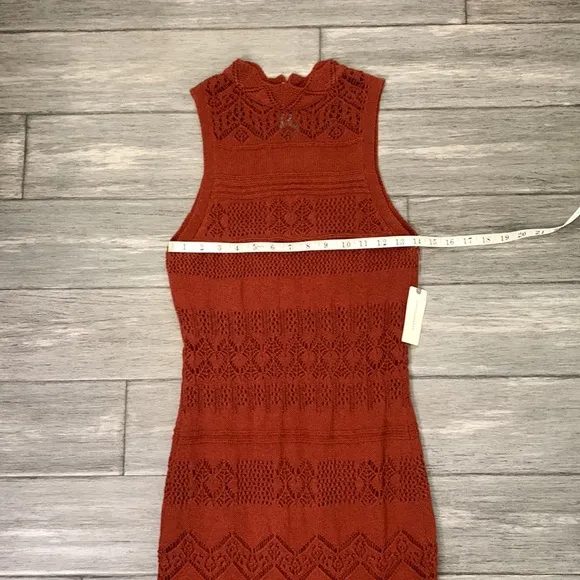 Anthropologie Burnt Orange Crochet Midi Dress Sz XS