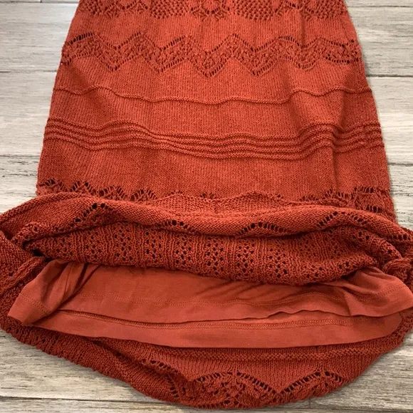 Anthropologie Burnt Orange Crochet Midi Dress Sz XS