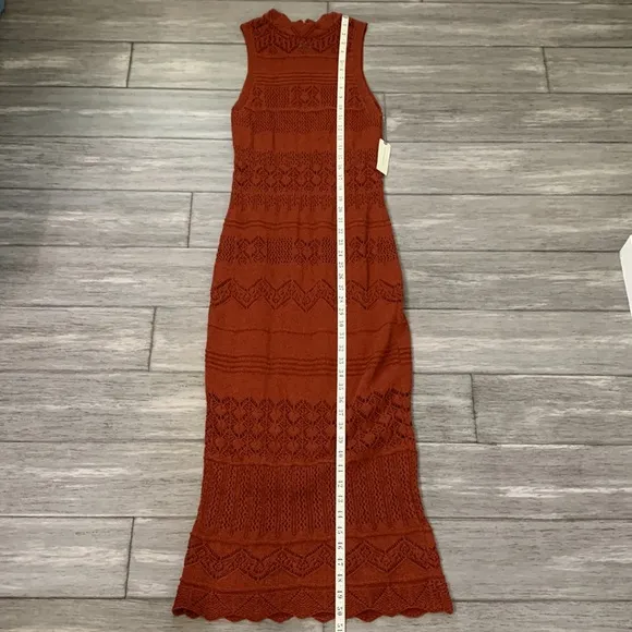 Anthropologie Burnt Orange Crochet Midi Dress Sz XS