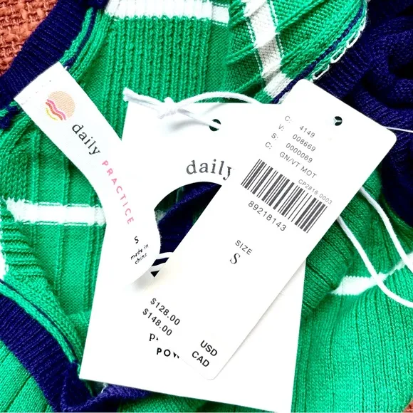 Anthropologie Daily Practice Sweater Midi Dress In Green Stripe Size S NWT