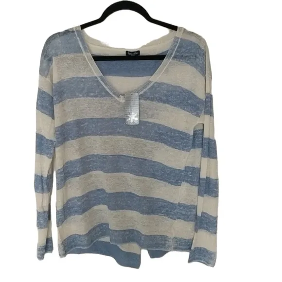 ANTHROPOLOGIE Linen Splendid Southampton Stripe V-Neck  Sweater