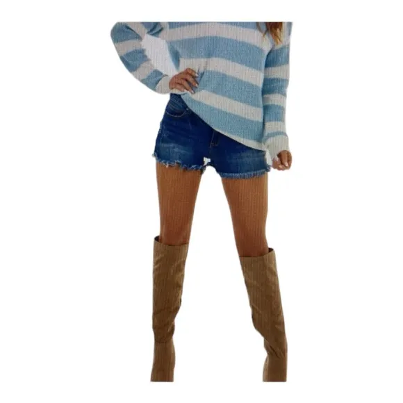ANTHROPOLOGIE Linen Splendid Southampton Stripe V-Neck  Sweater