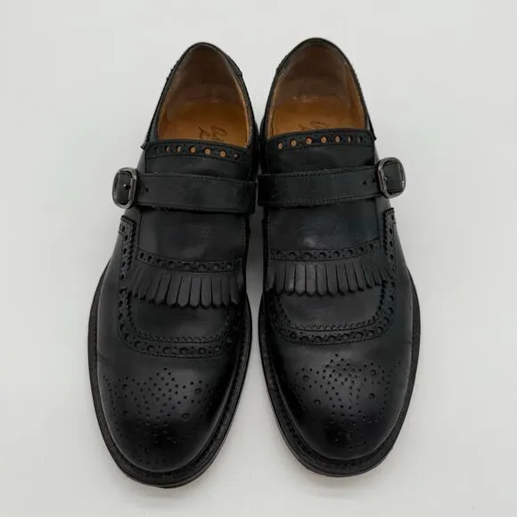 Antonio Maurizi Leather Black Double Monk Strap Derby Brogue Fringe 43/9.5