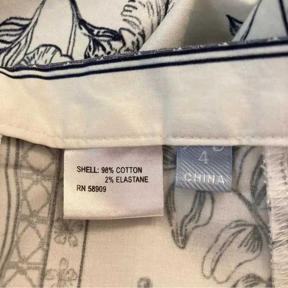 ANTONIO MELANI White Navy Blue Floral Print Cotton Tiered Maxi Skirt NWOT