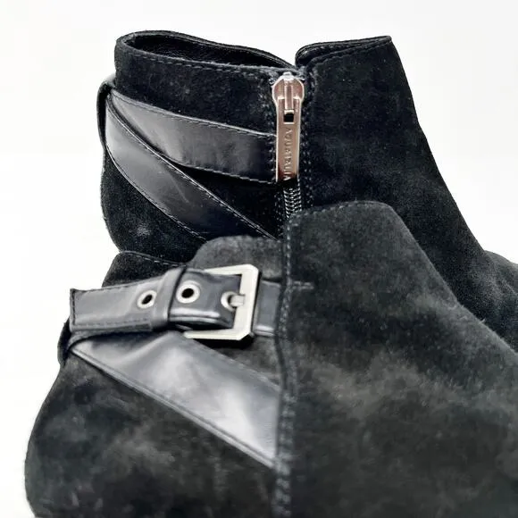 [Aquatalia] Black Farin Weatherproof Suede Ankle Boots Buckle Booties Size 8.5