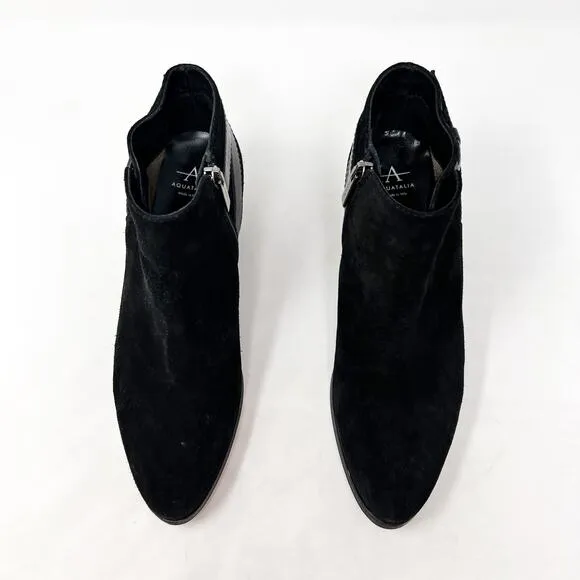 [Aquatalia] Black Farin Weatherproof Suede Ankle Boots Buckle Booties Size 8.5