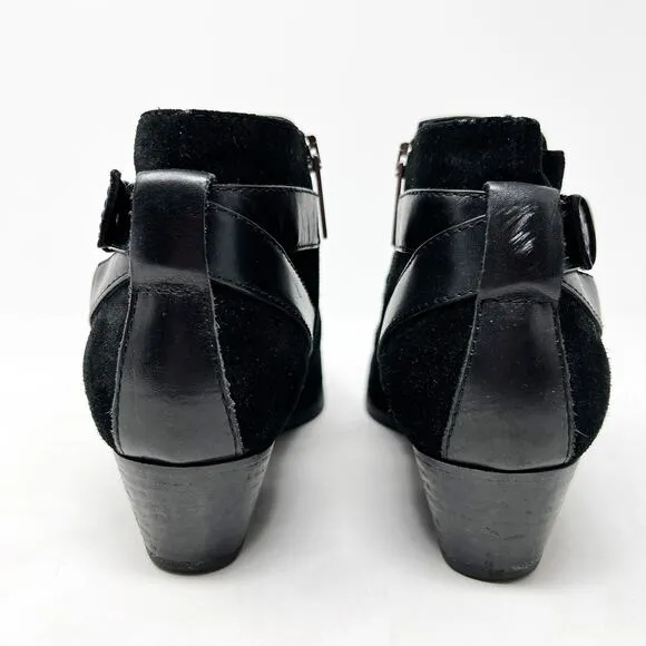 [Aquatalia] Black Farin Weatherproof Suede Ankle Boots Buckle Booties Size 8.5